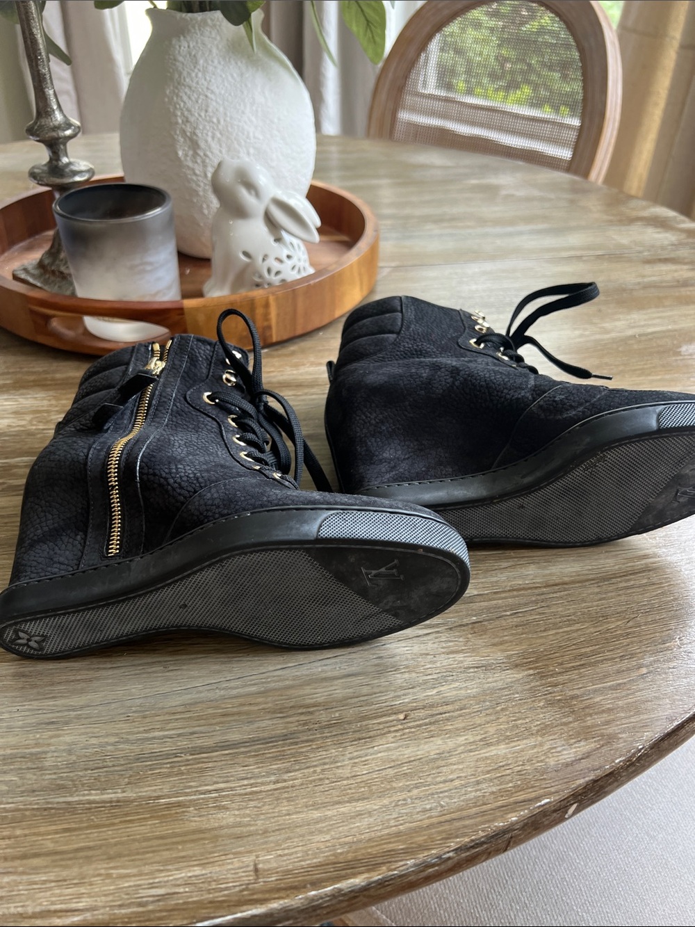Louis Vuitton Black Lace-Up Wedge Ankle Boots with Gold Hardware - Picture 5 of 7